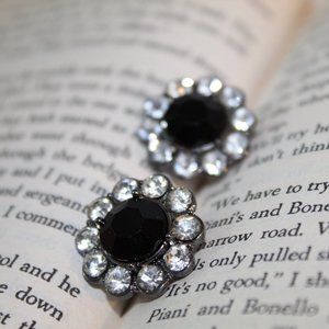 STUNNING Black Rhinestone Cocktail Earrings NEW